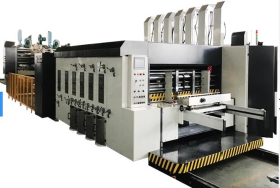 Kotak Bergelombang Dua Warna 2mm Flexo Printer Slotter Die Cutter Garis Lem Sepenuhnya Otomatis